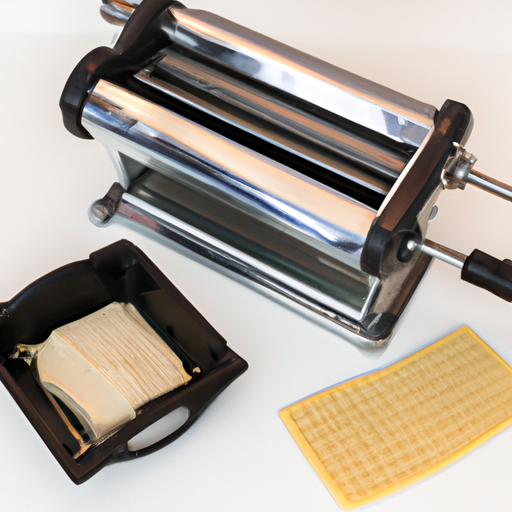 De pastamaker met verschillende opzetstukken naast elkaar voor het maken van lasagne en noodles