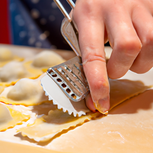 De verschillende fasen van ravioli maken met het tablet en vulling