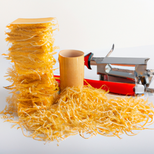 Een stapel droge spaghetti-slierten naast de pastamatrijs